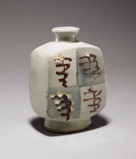 Bernard Leach - A stoneware molded bottle-vase