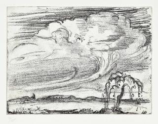 Bernard Leach - Boat, Willow Tree and Duck under Clouds