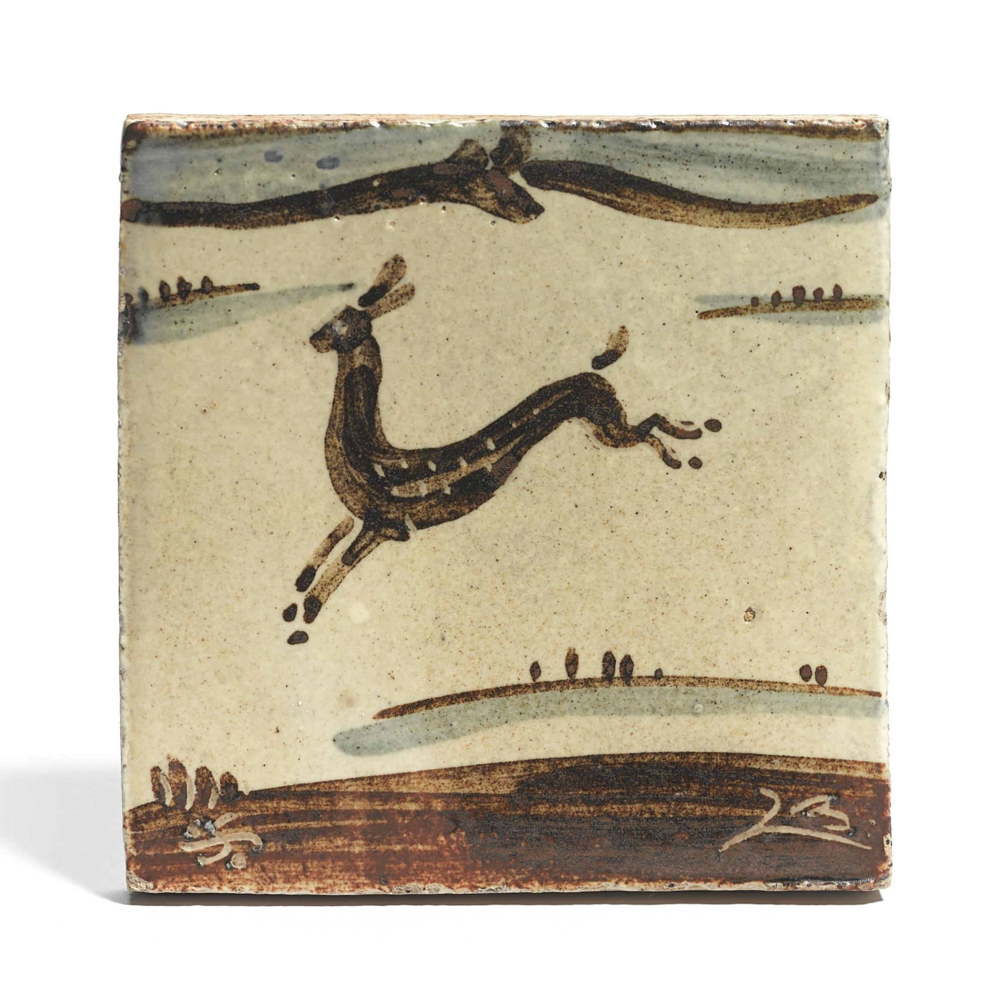 Bernard Leach - \'Leaping Deer\' Tile