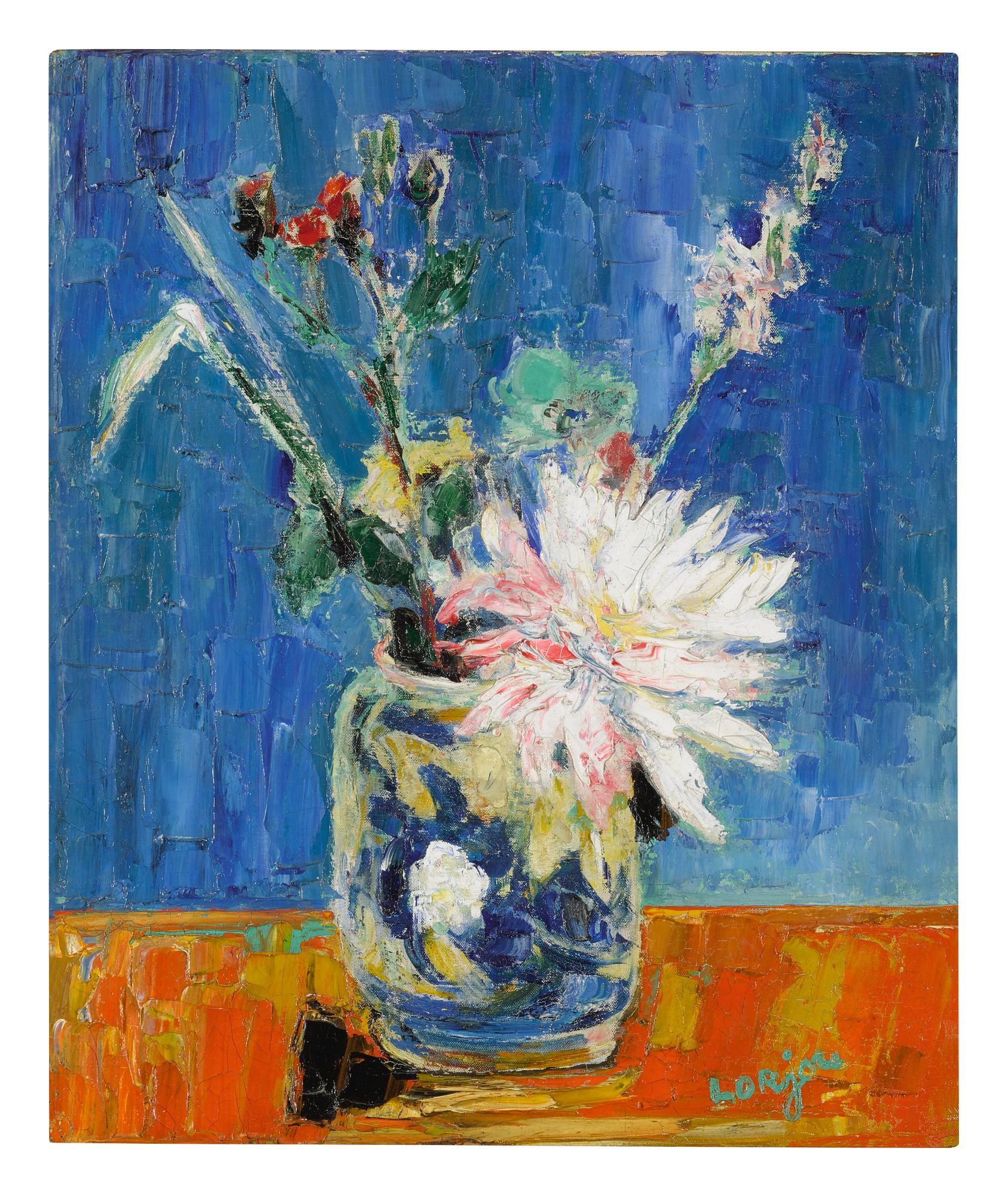 Bernard Lorjou - Fleur Blanche Au Fond Bleu