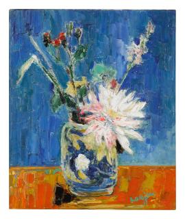 Bernard Lorjou - Fleur Blanche Au Fond Bleu