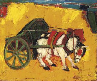 Bernard Lorjou - Le cheval tirant la charrue verte