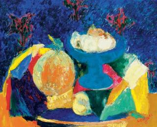 Bernard Lorjou - Melon et compotier bleu
