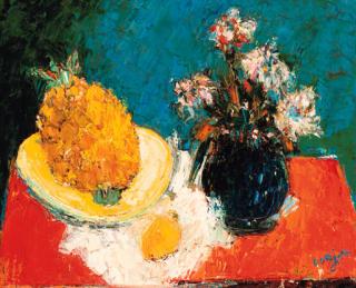 Bernard Lorjou - Nature morte avec fleurs et ananas
