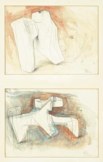 Bernard Meadows - Two Drawings For \'Head And Shoulders Of Augustus\', Framed Together