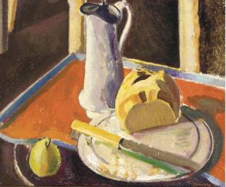 Bernard Meninsky, R.A. - Still Life with Bread and Pear
