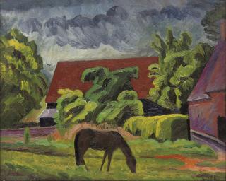 Bernard Meninsky - Horses grazing, Cookham