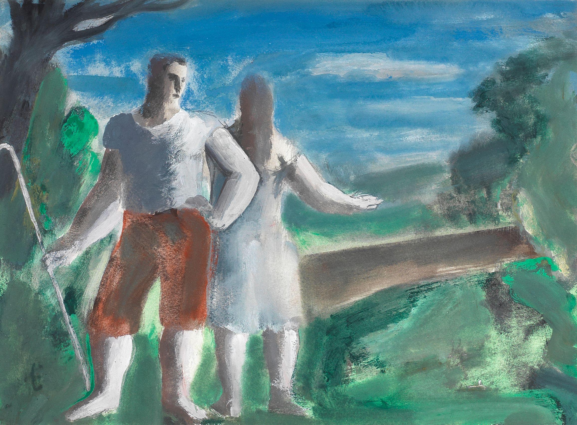 Bernard Meninsky - Shepherd with Girl