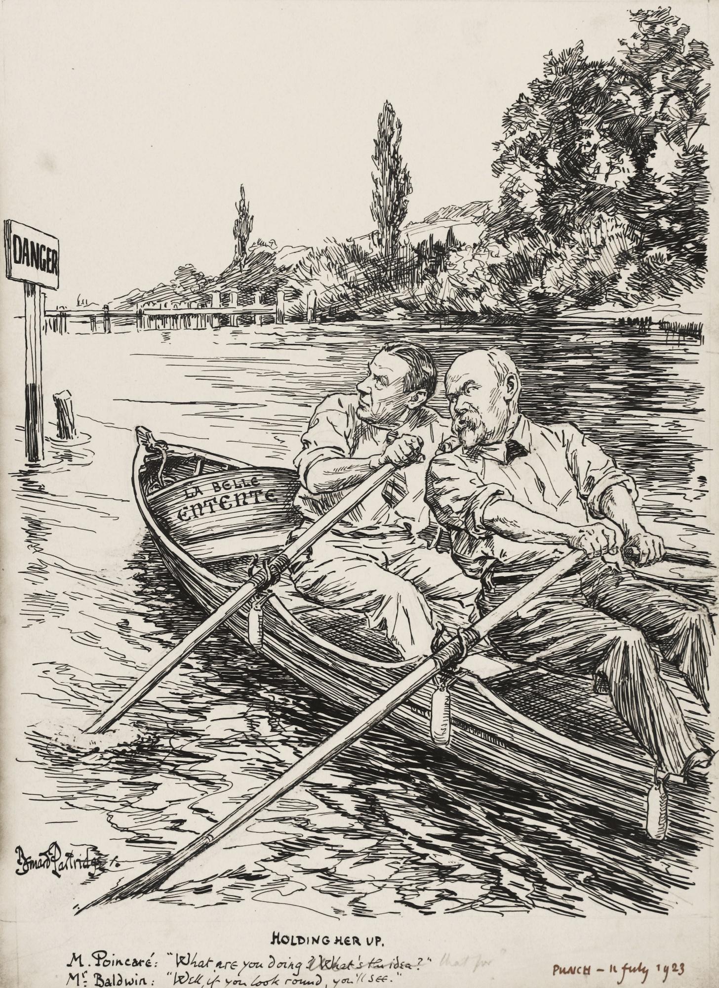 Bernard Partridge - ‘Holding Her Up’ (\'M. Poincare “What Are You Doing That For?” | Mr Baldwin “Well, If You Look Round You\'Ll See”\')