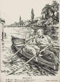 Bernard Partridge - ‘Holding Her Up’ (\'M. Poincare “What Are You Doing That For?” | Mr Baldwin “Well, If You Look Round You\'Ll See”\')