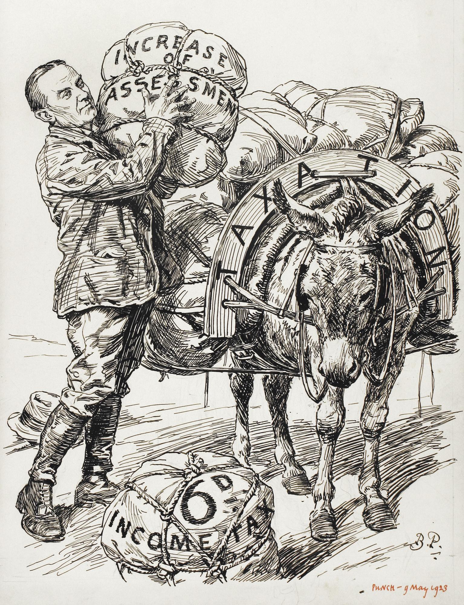 Bernard Partridge - The Ass That Spoke Too Soon (‘Householder “Thank You So Much, Sir, For Relieving Me Of This Weight.” Chancellor “Not At All; Not At All.” [Replaces It With An Equivalent Burden.]’)