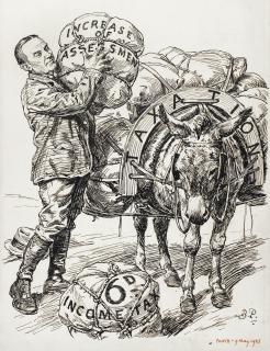 Bernard Partridge - The Ass That Spoke Too Soon (‘Householder “Thank You So Much, Sir, For Relieving Me Of This Weight.” Chancellor “Not At All; Not At All.” [Replaces It With An Equivalent Burden.]’)