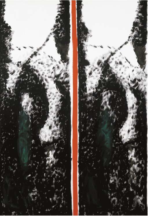 Bernard Piffaretti - Sans titre (Abstrait noir avec ligne rouge)