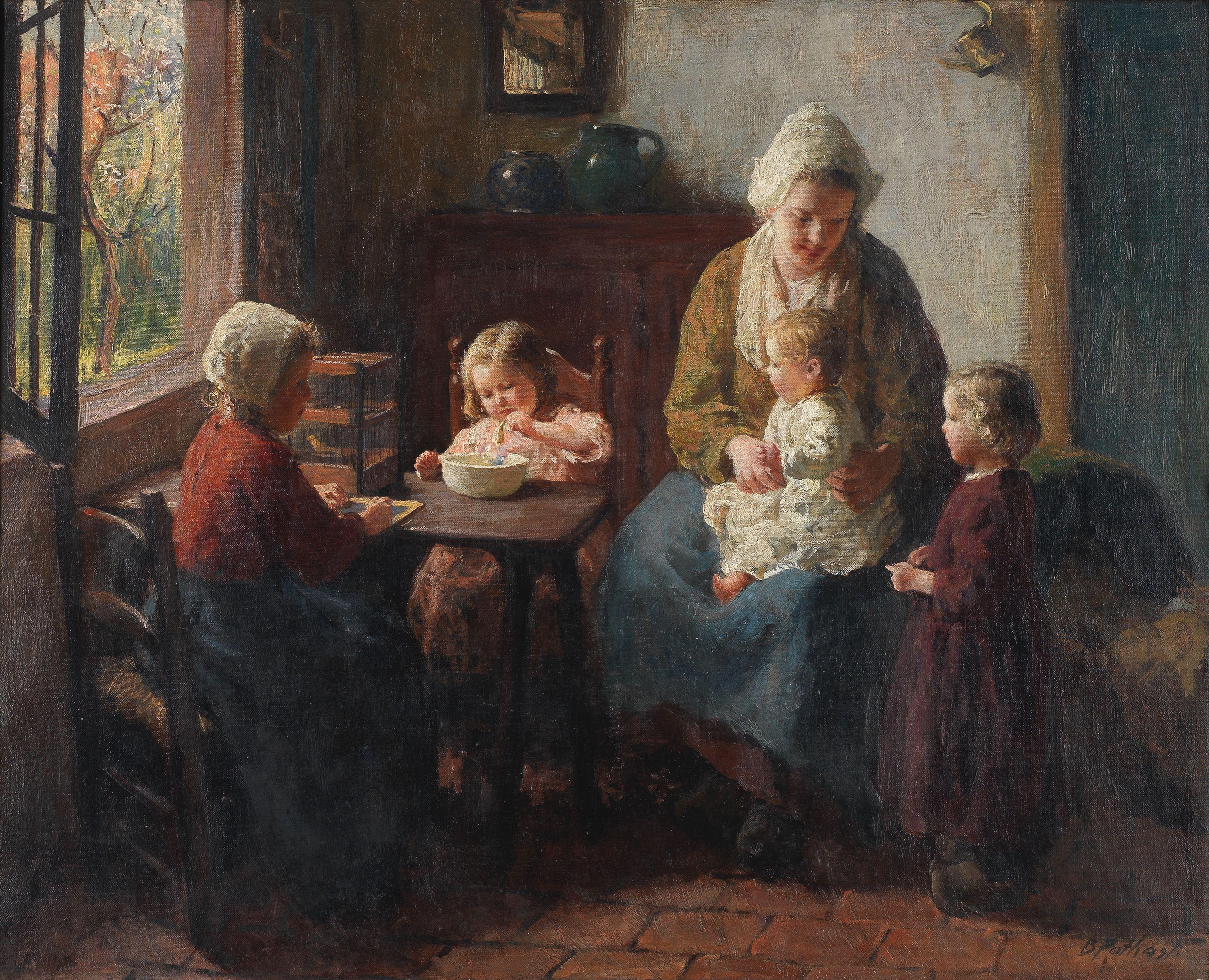 Bernard Pothast - Interior with a young family group