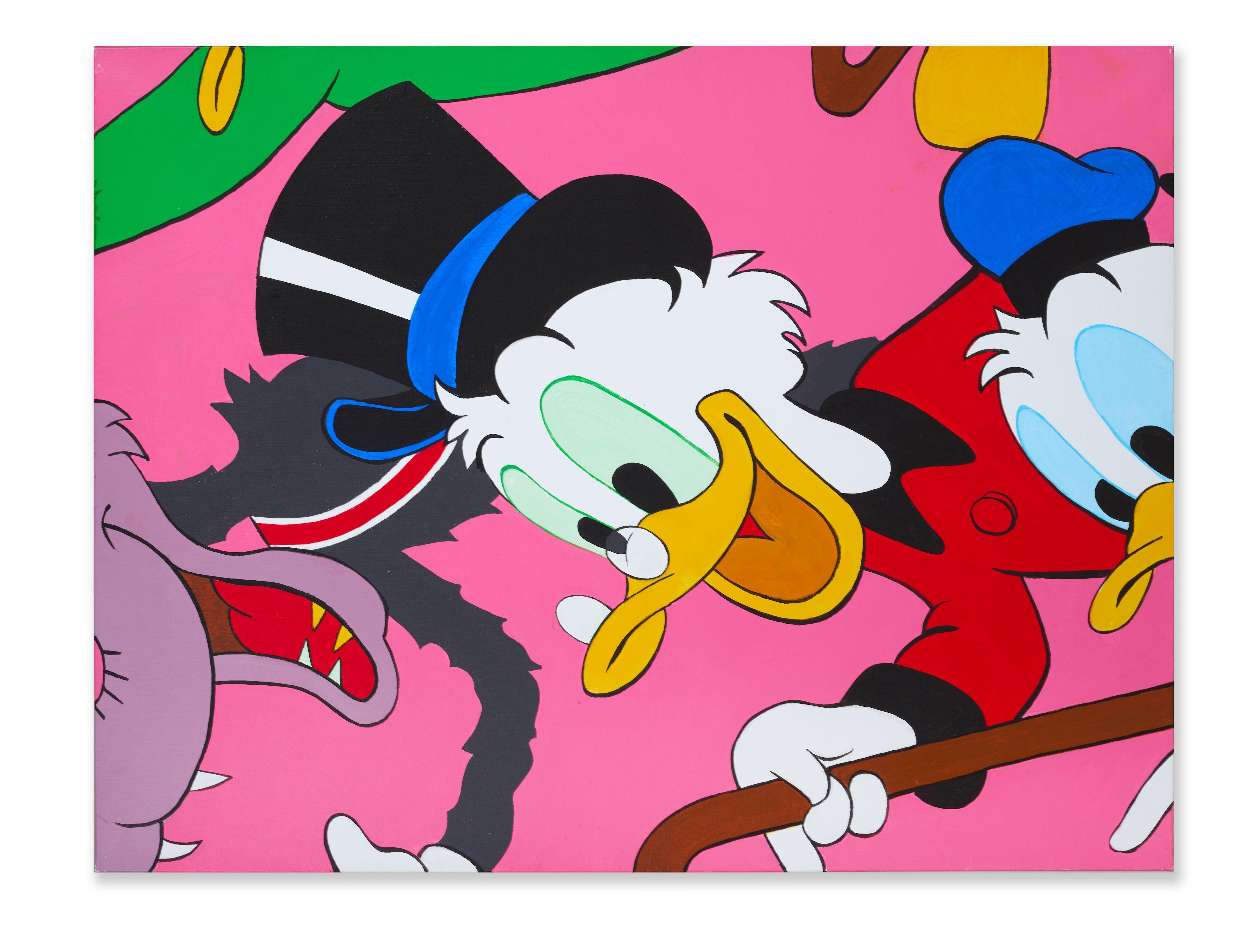 Bernard Rancillac - C\'est quoi, M\'man, la mondialisation ? C\'est quoi 7 (la canne) (rouge et rose)