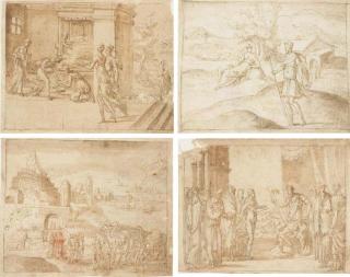 Bernard Salomon - Rachel giving Birth to Joseph (Gen. 30); Judah and Tamar (Gen. 38); Joseph taken Captive (Gen. 39); and Joseph made Steward of Egypt (Gen. 42)