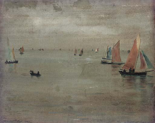 Bernard Sickert, N.E.A.C. - Bingen, on the Rhine; and Boats coming home, Les Croisie; and Misty sunset, Concarneau