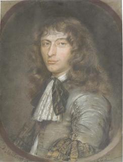 Bernard Vaillant - Portrait of A Young Gentleman, Half-Length, In A Grey Costume With Lace Jabot And Black Ribbon, In A Feigned Oval