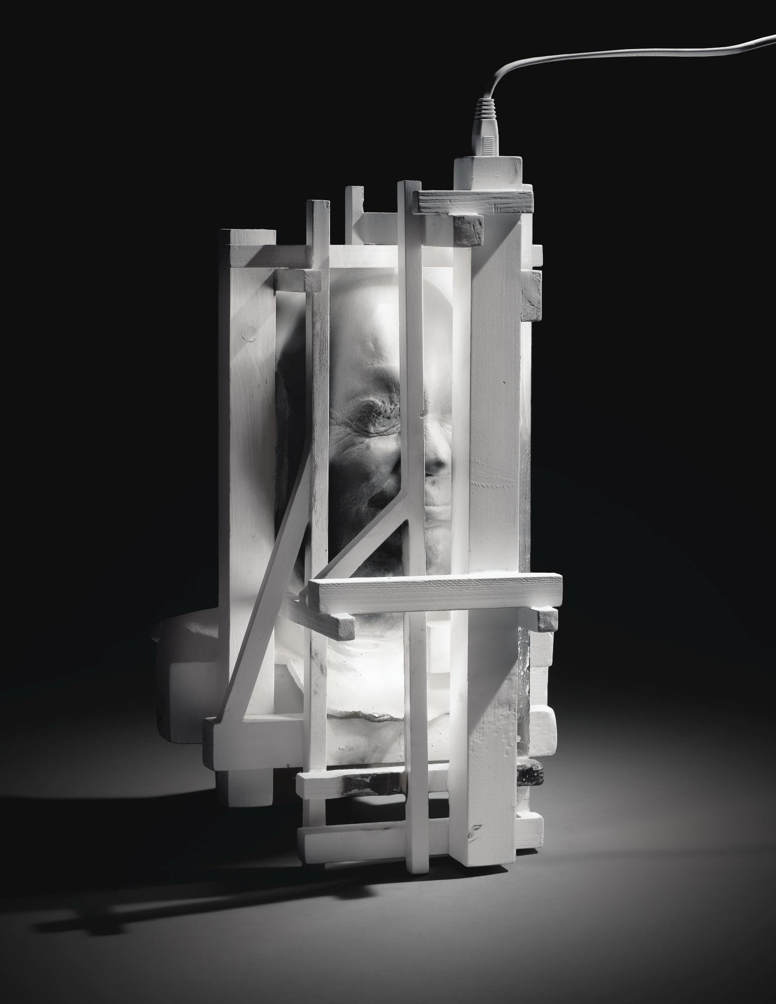 Bernardi Roig - Head Of L.G. Ruizpolyester, Wood And Neon Tube. Executed In 2006.