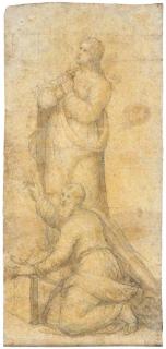 Bernardino Campi - Saint Jean-Baptiste en prière avec un saint agenouillé appuyé sur un livre