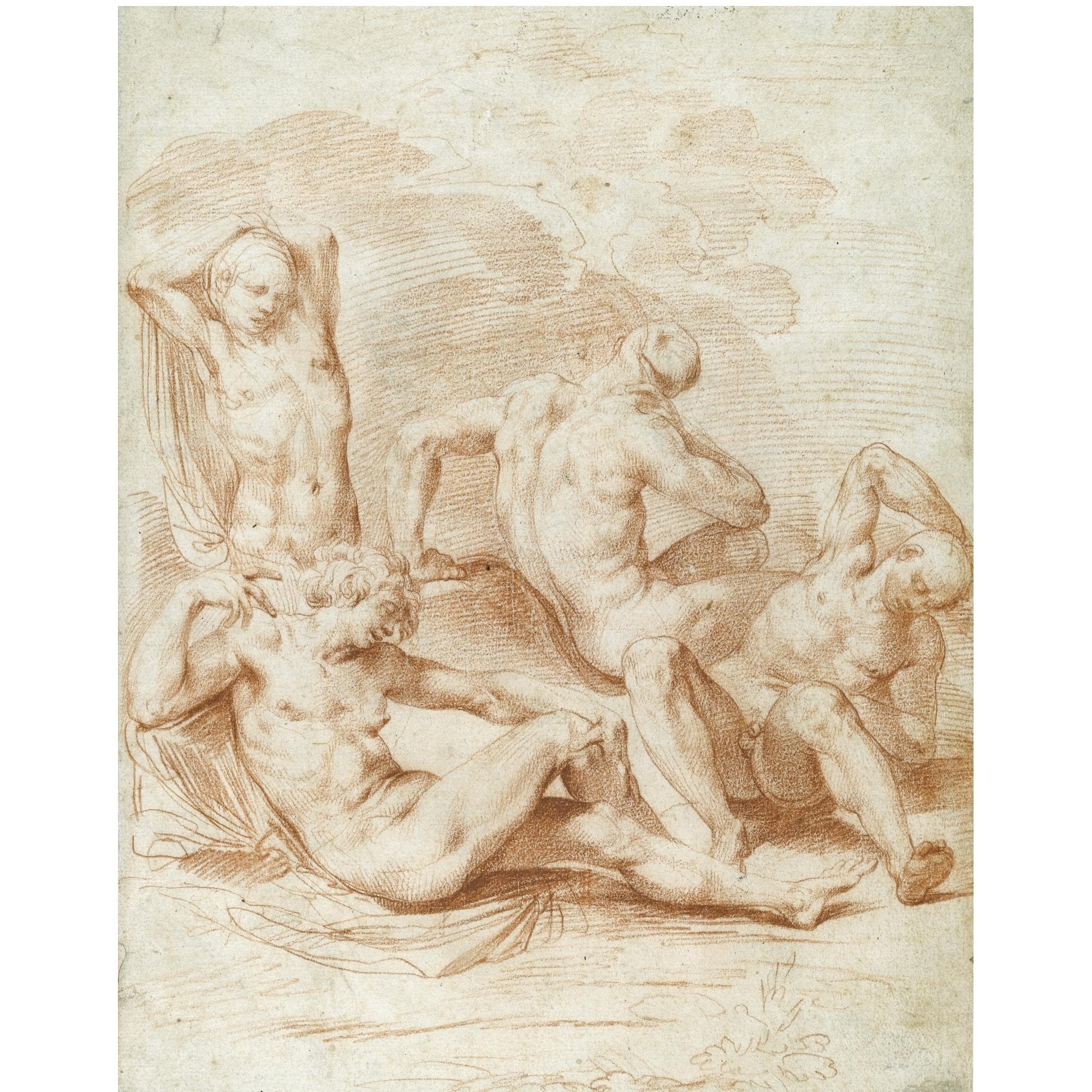 Bernardino Cesari - Four Male Nudes In A Landscape