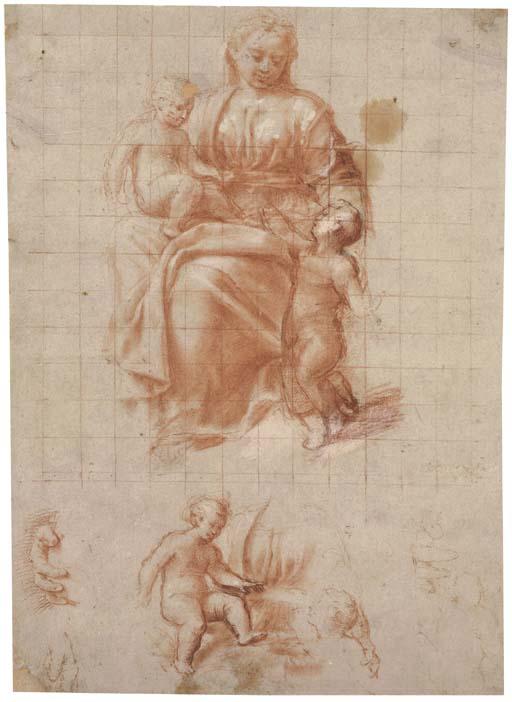 Bernardino Gatti - The Madonna and Child with the Infant Baptist, with subsidiary studies of the Infants and of the Madonna\'s hands