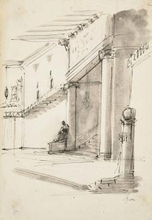 Bernardino Giuseppe Bison - Cour Intérieure D\'Un Palais Italien