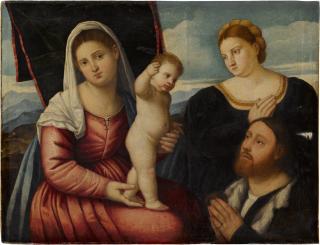 Bernardino Licinio - Madonna and child with two donors