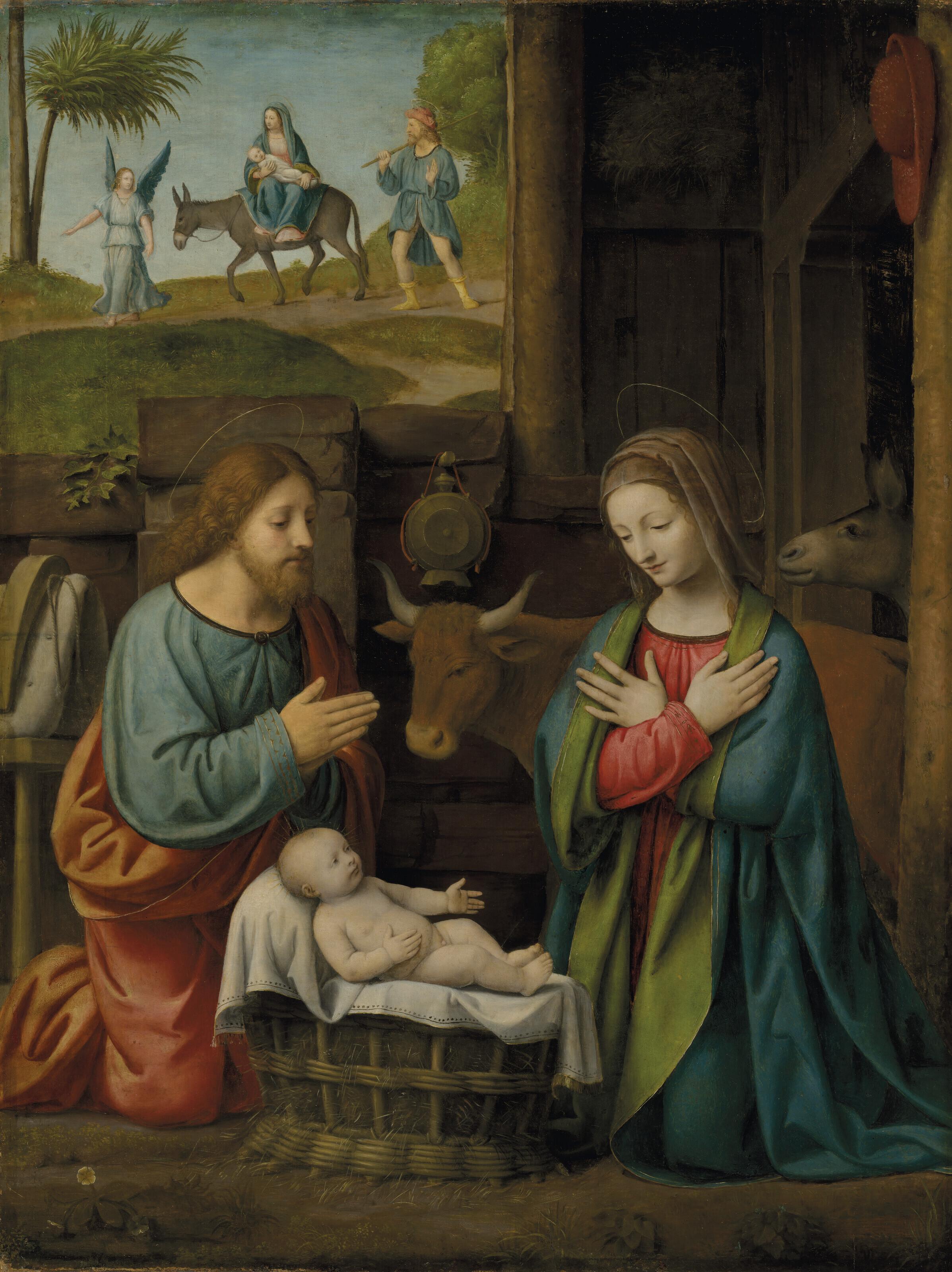 Bernardino Luini - The Nativity, with the Journey to Egypt beyond