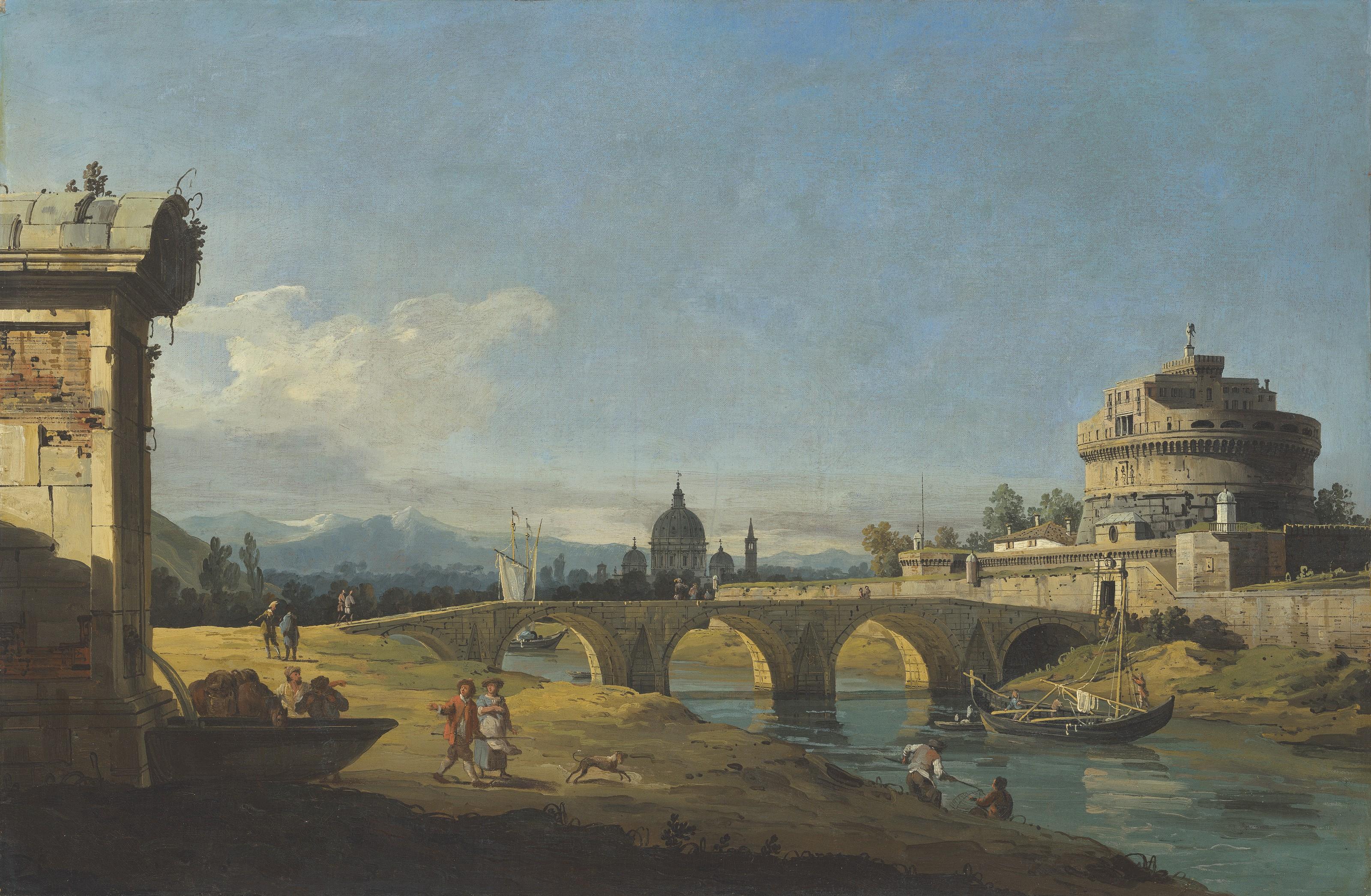 Bernardo Bellotto - Capriccio with Roman monuments,...