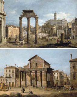 Bernardo Bellotto - Rome: The Forum with the Temple of Castor and Pollux; and The Temple of Antoninus and Faustina in the Forum