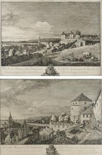 Bernardo Bellotto - Two etchings depicting city scenes of Pirna from the Sonnenstein Castle
