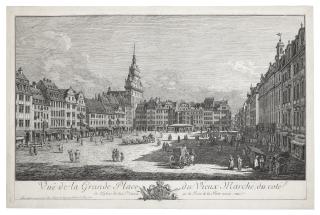 Bernardo Bellotto - Vue de la Grande Place du Vieux Marché du Coté de l\'Eglise de la Sainte Croix et la Rue de la Porte neuve (\'Der Altmarkt zu Dresden\')