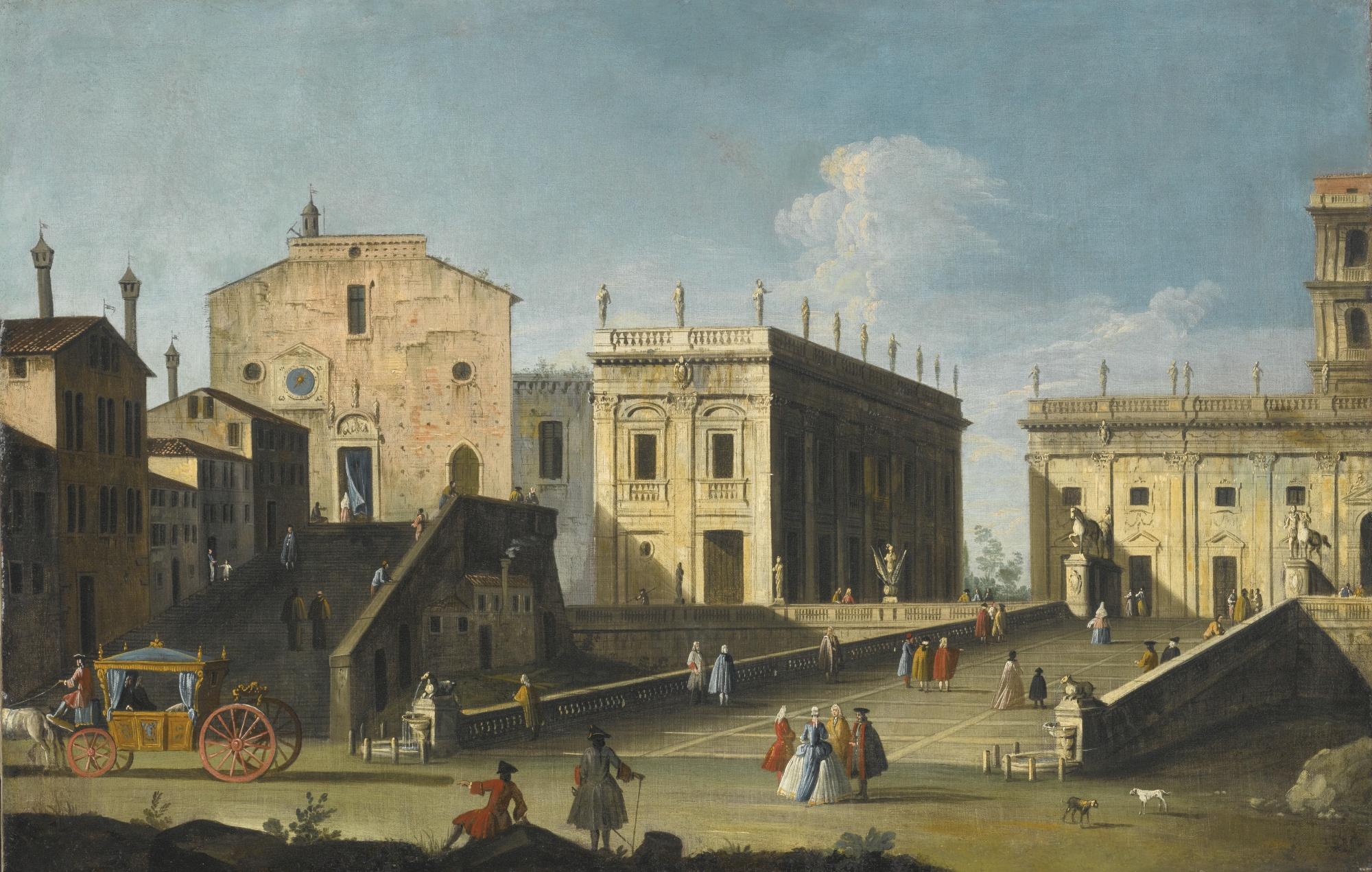 Bernardo Canal - Rome, A View Of The Church Of Santa Maria In Aracoeli And The Campidoglio