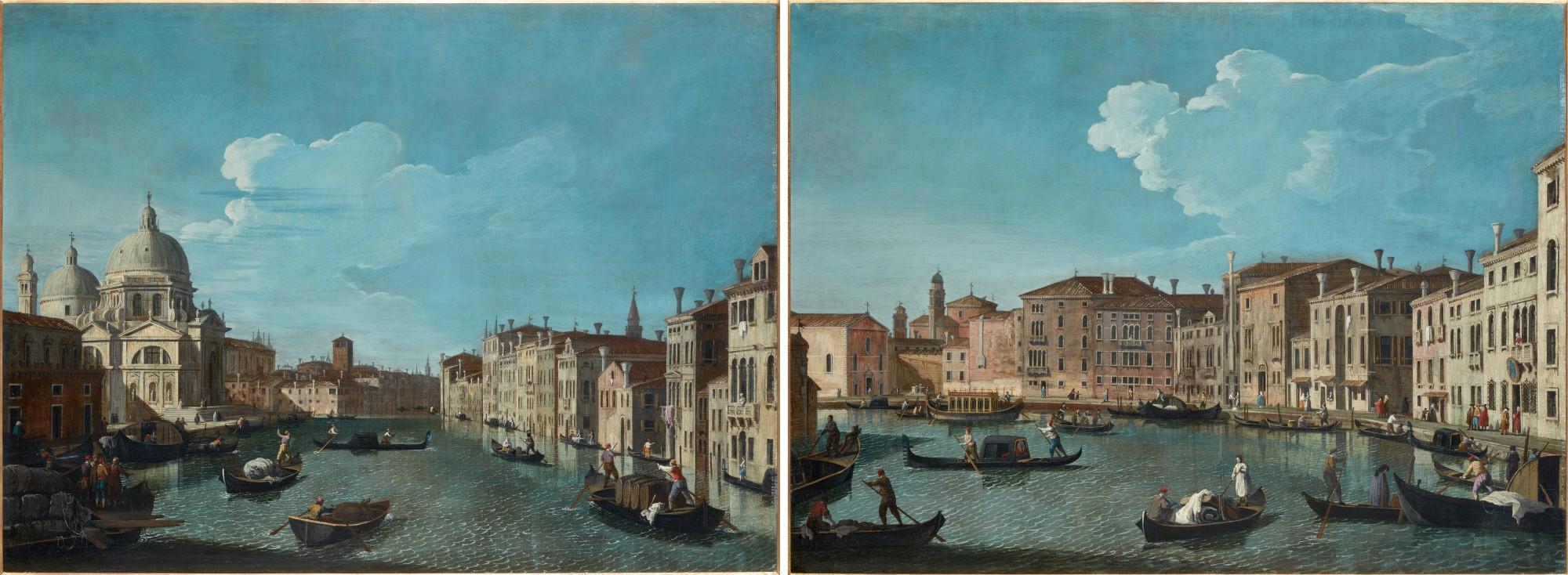 Bernardo Canal - Venice, a view of the Grand Canal with the Chiesa di Santa Maria della Salute; Venice, a view of the Santa Chiara Canal, looking south-east along the Fondamenta della Croce