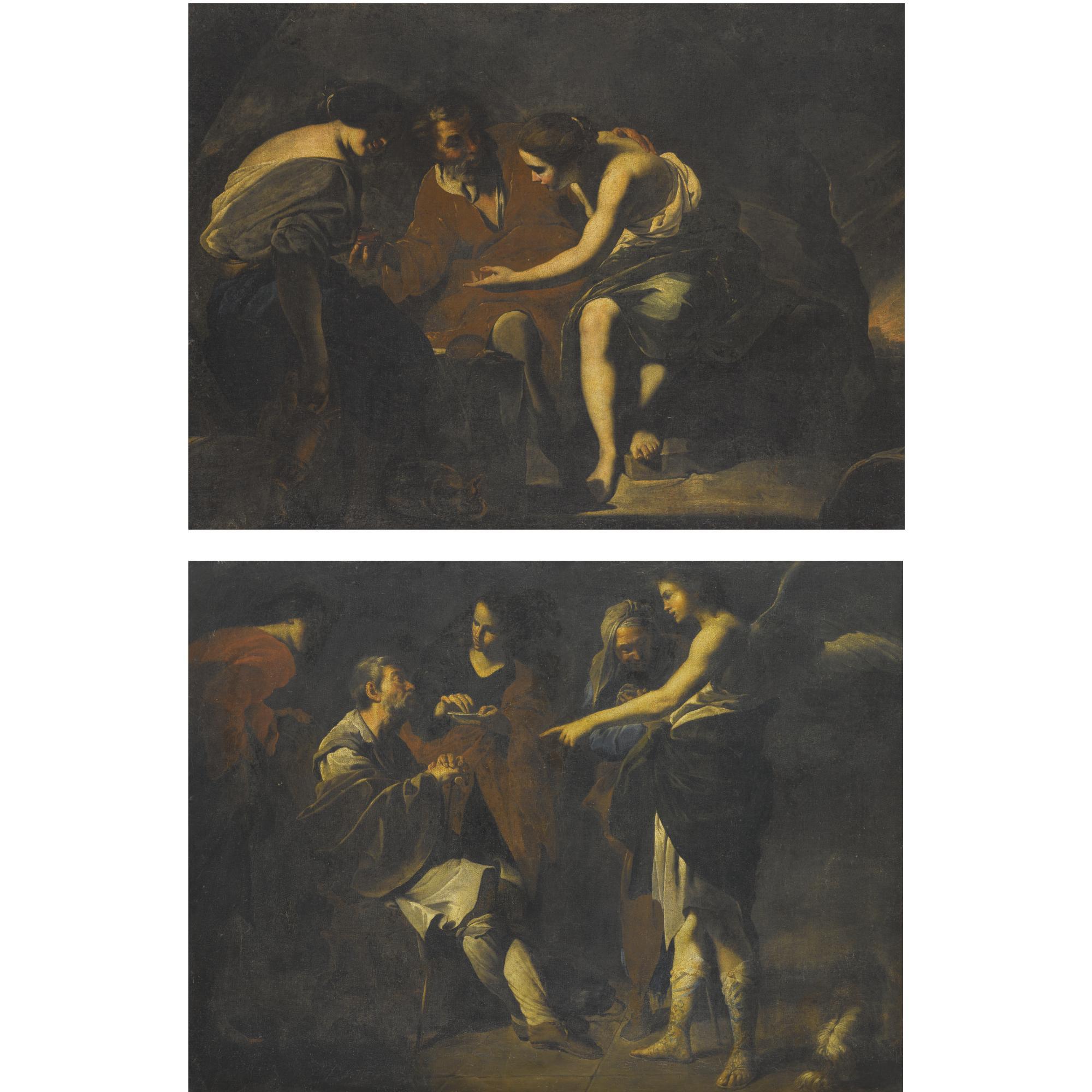 Bernardo Cavallino - Tobias Curing The Blindness Of Tobit; Lot And His Daughters