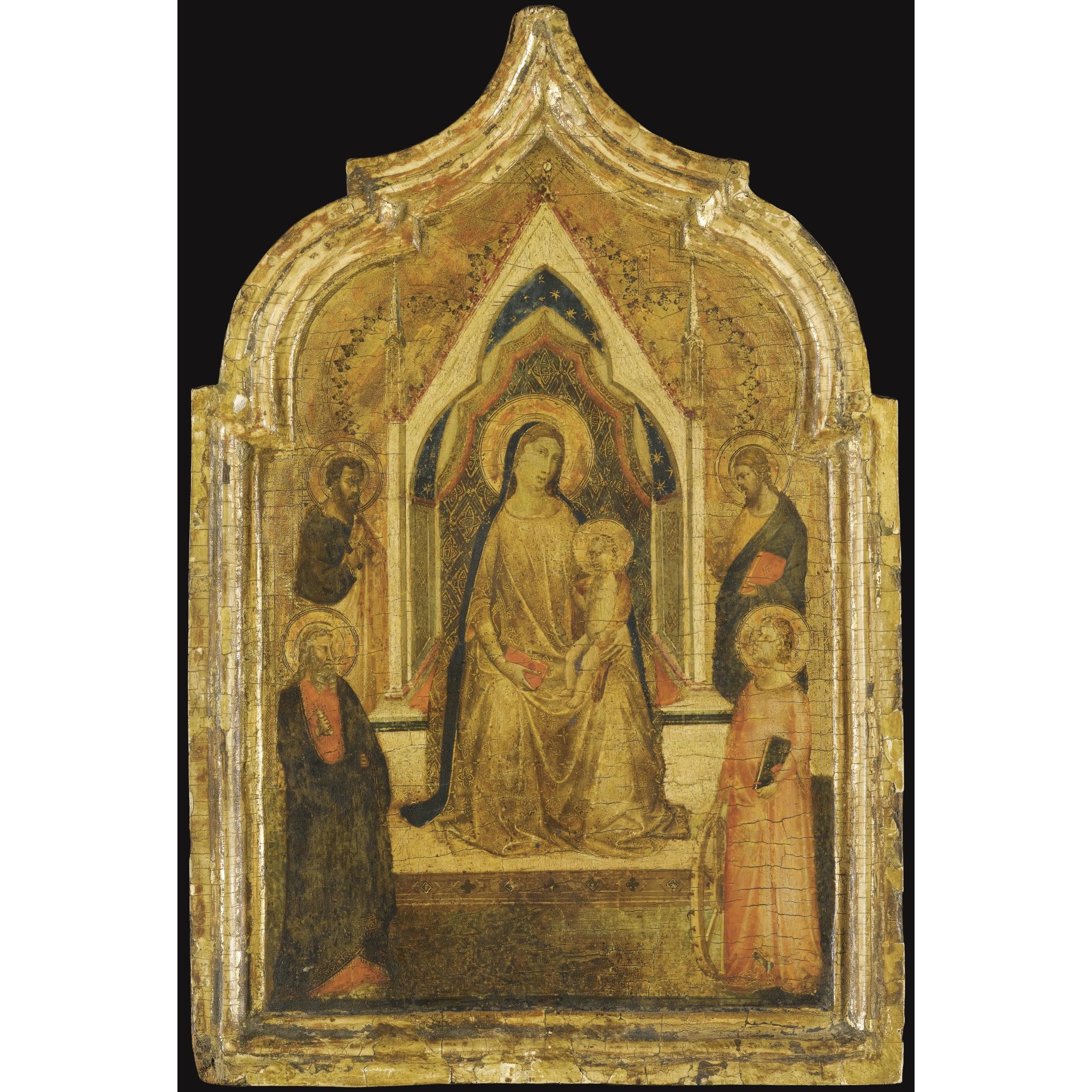 Bernardo Daddi - The Left Shutter Of A Diptych: The Madonna And Child Enthroned With Saints Paul(?), Bartholomew, An Evangelist (Saint Matthew?) And Catherine Of Alexandria  