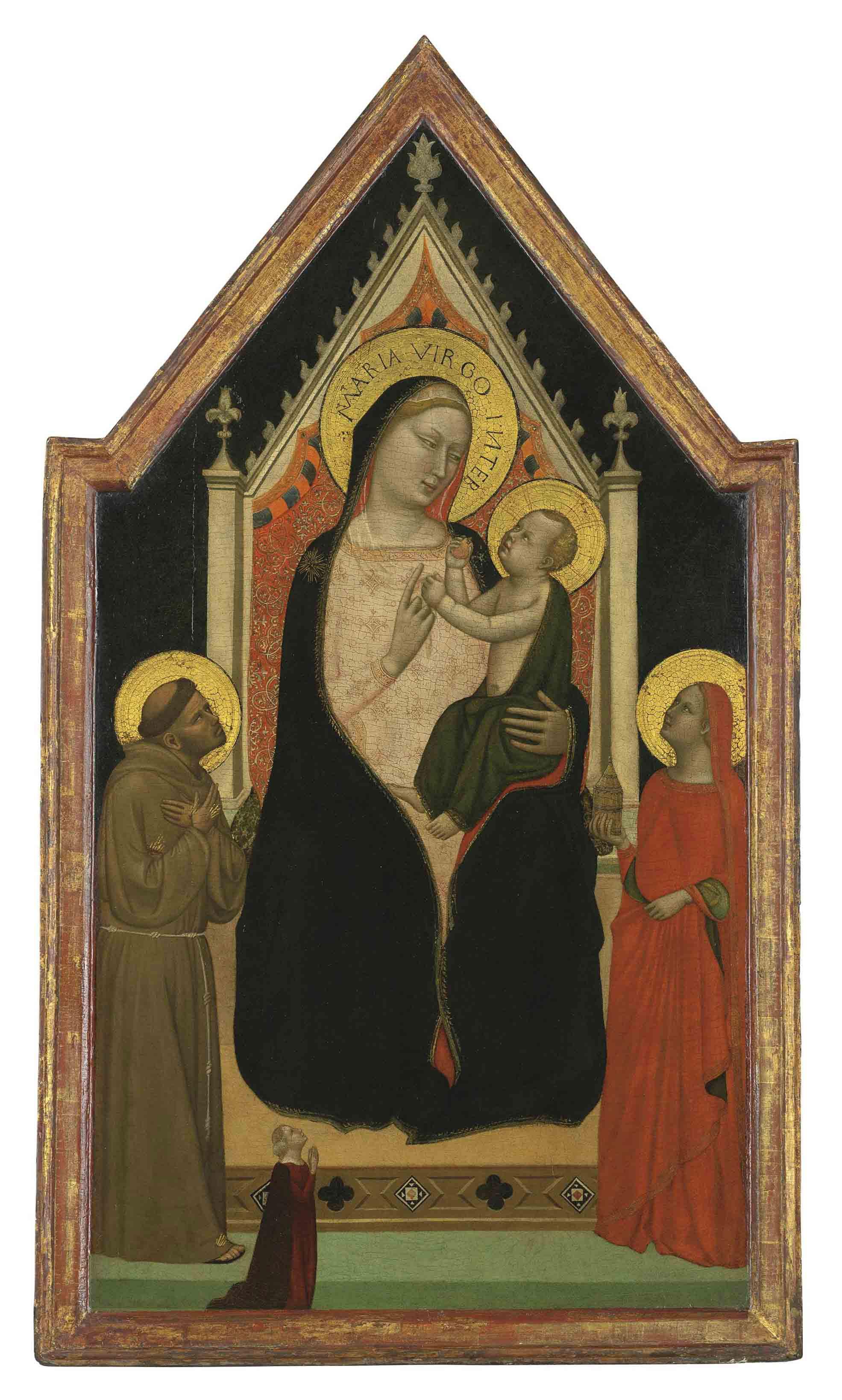 Bernardo Daddi - The Madonna and Child enthroned with Saints Francis and Mary Magdalen and a female donor