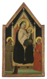 Bernardo Daddi - The Madonna and Child enthroned with Saints Francis and Mary Magdalen and a female donor