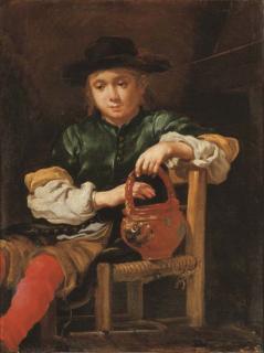 Bernardo Keilhau - A boy seated holding a red pot with his left hand