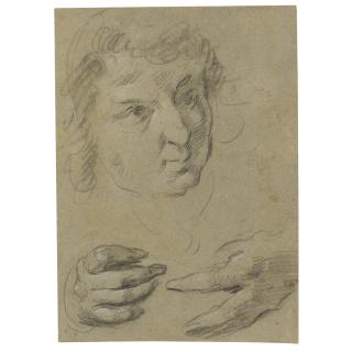 Bernardo Strozzi - Sheet Of Studies Of A Head And Hands
