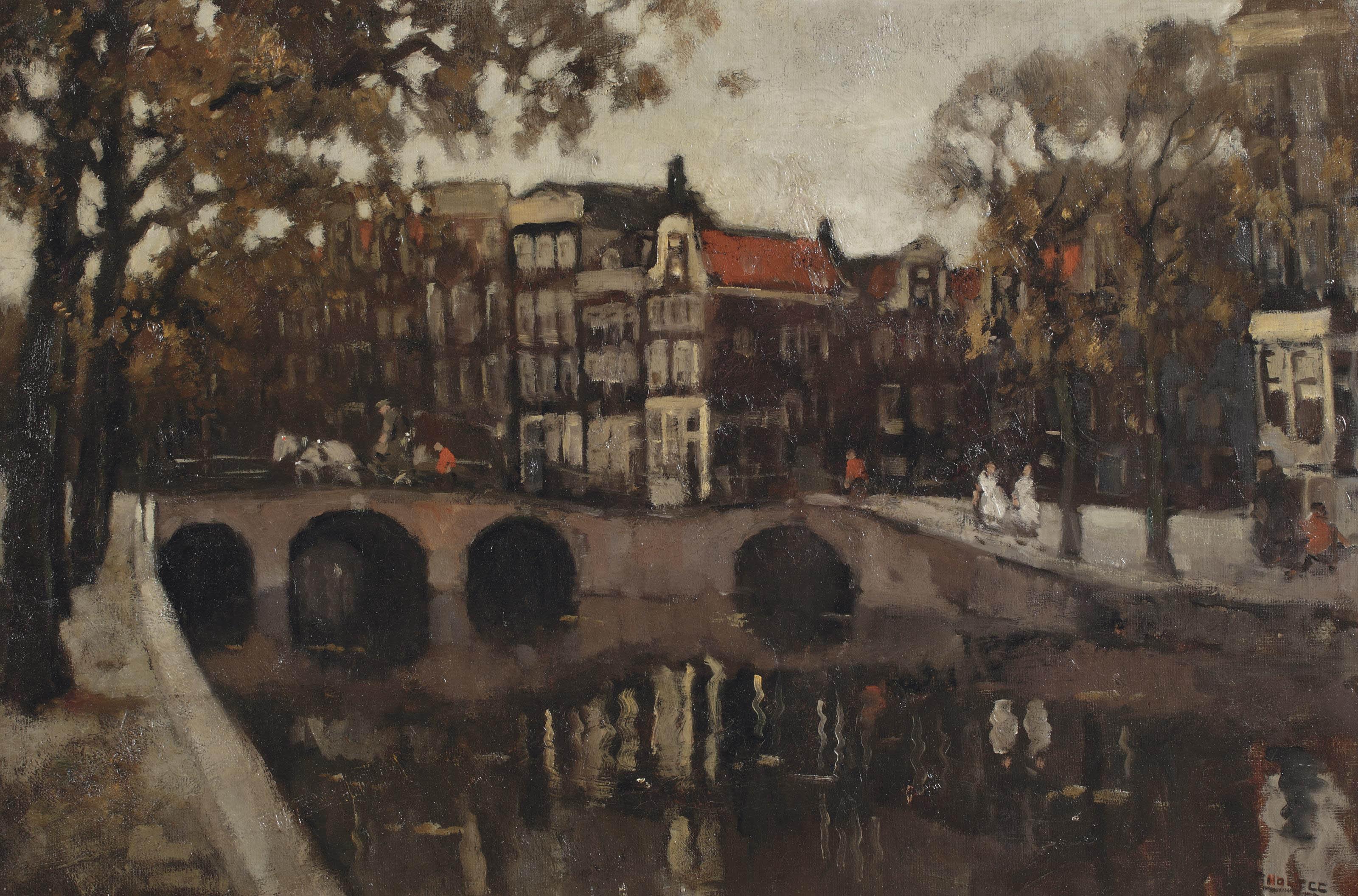 Bernardus Cornelis Noltee - A view of an Amsterdam canal