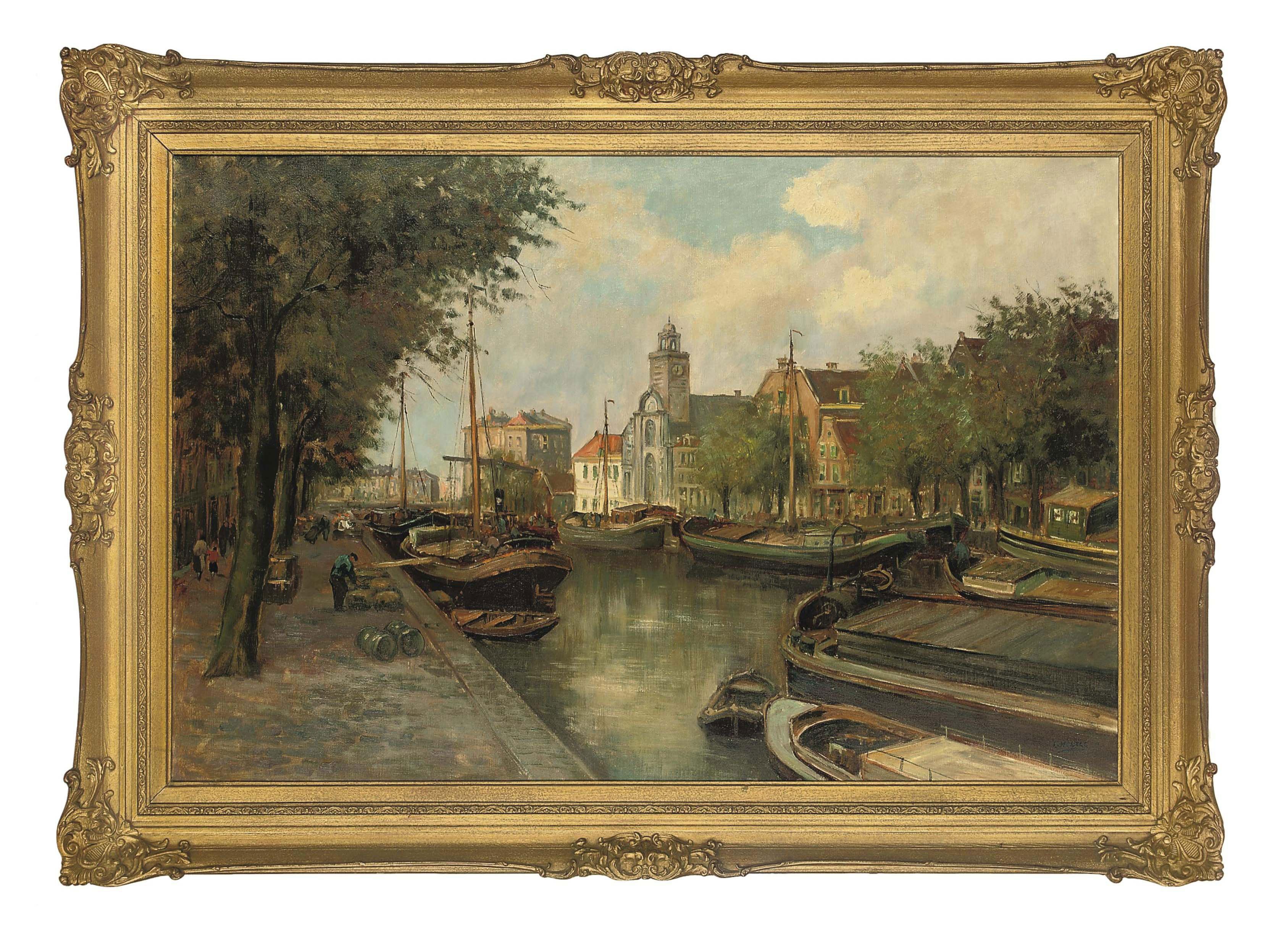 Bernardus Cornelis Noltee - Barges on a Dutch canal