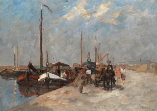 Bernardus Cornelis Noltee - Busy Harbour Scene