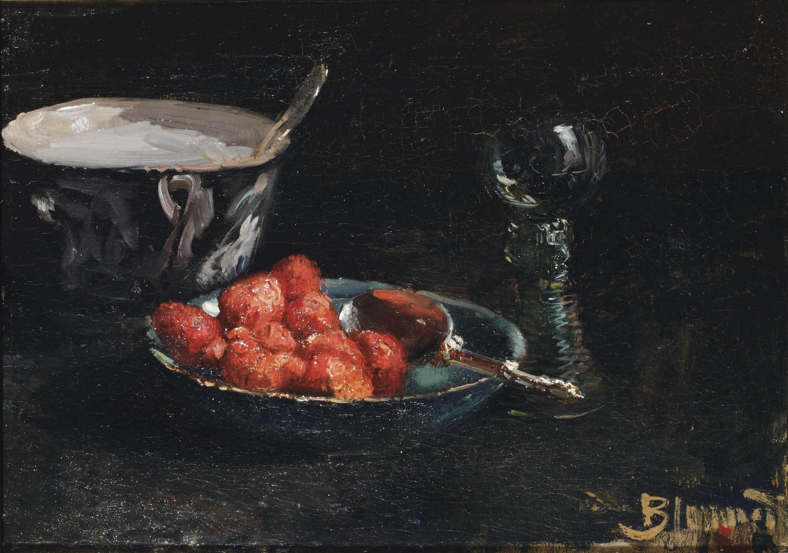 Bernardus Johannes Blommers - A still life with strawberries