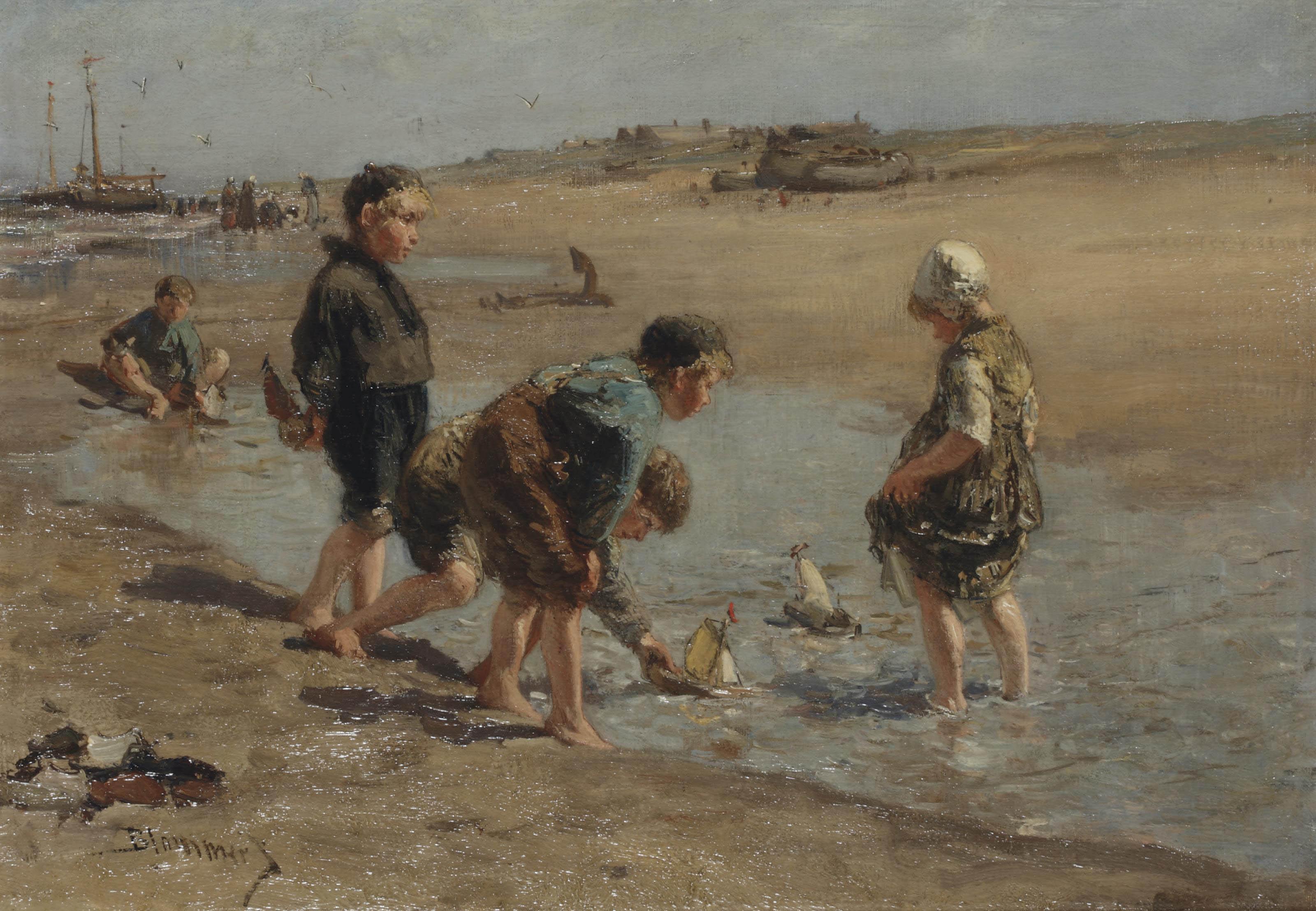 Bernardus Johannes Blommers - Children playing on the beach