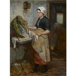 Bernardus Johannes Blommers - Dutch Preparing The Fish (\'De Speetster\')