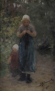 Bernardus Johannes Blommers - Knitting in a garden
