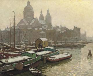 Bernardus Viegers - View of the Prins Hendrikkade with the Nicolaaskerk, Amsterdam