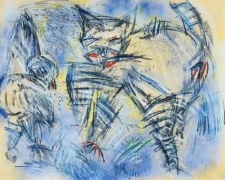 Bernd Schwarzer - Ohne Titel (Vogel und Katze)